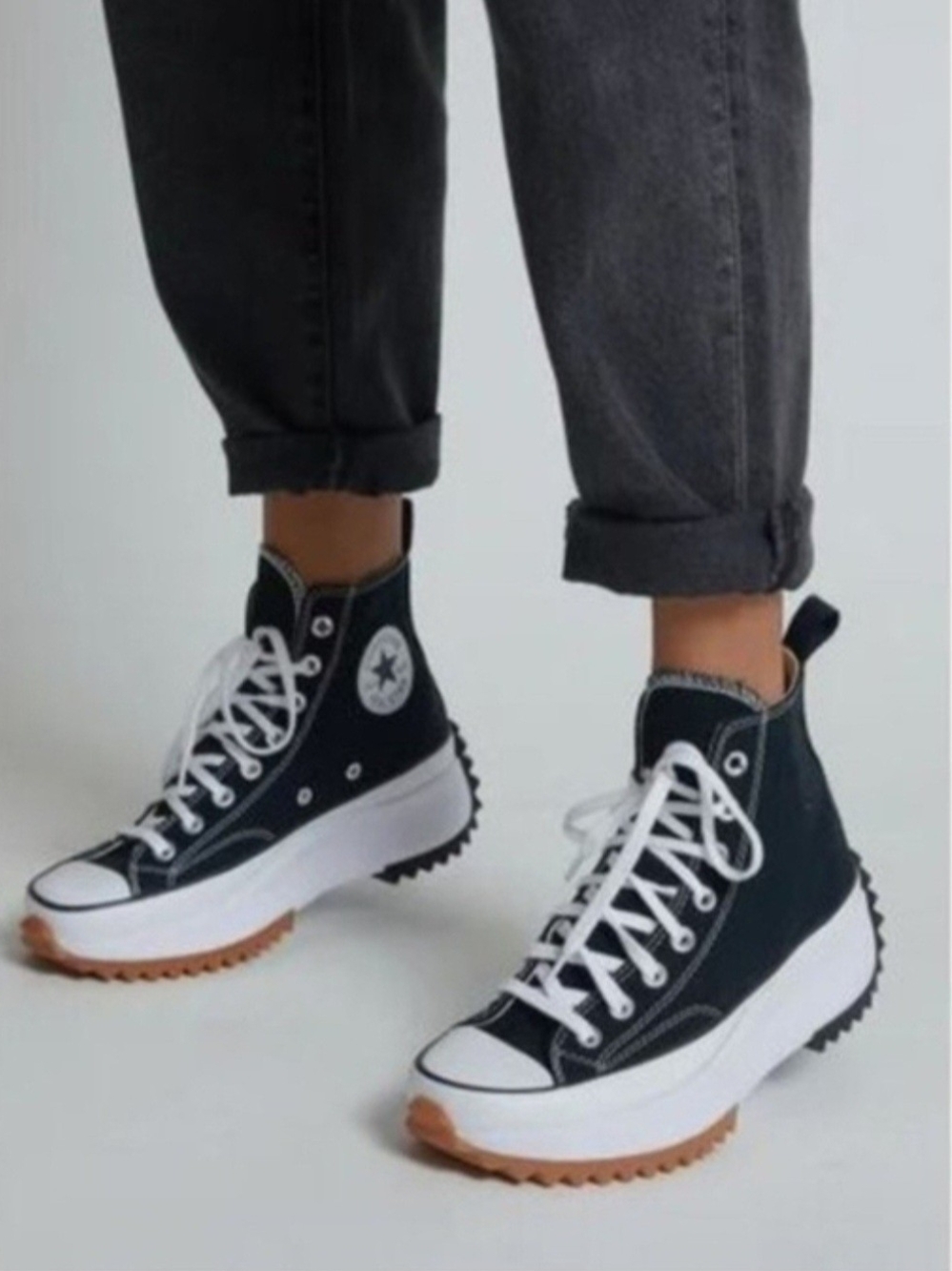 Converse Run Star Black High-Top Platform Sneakers White Laces. Size W 9 & M 7.5